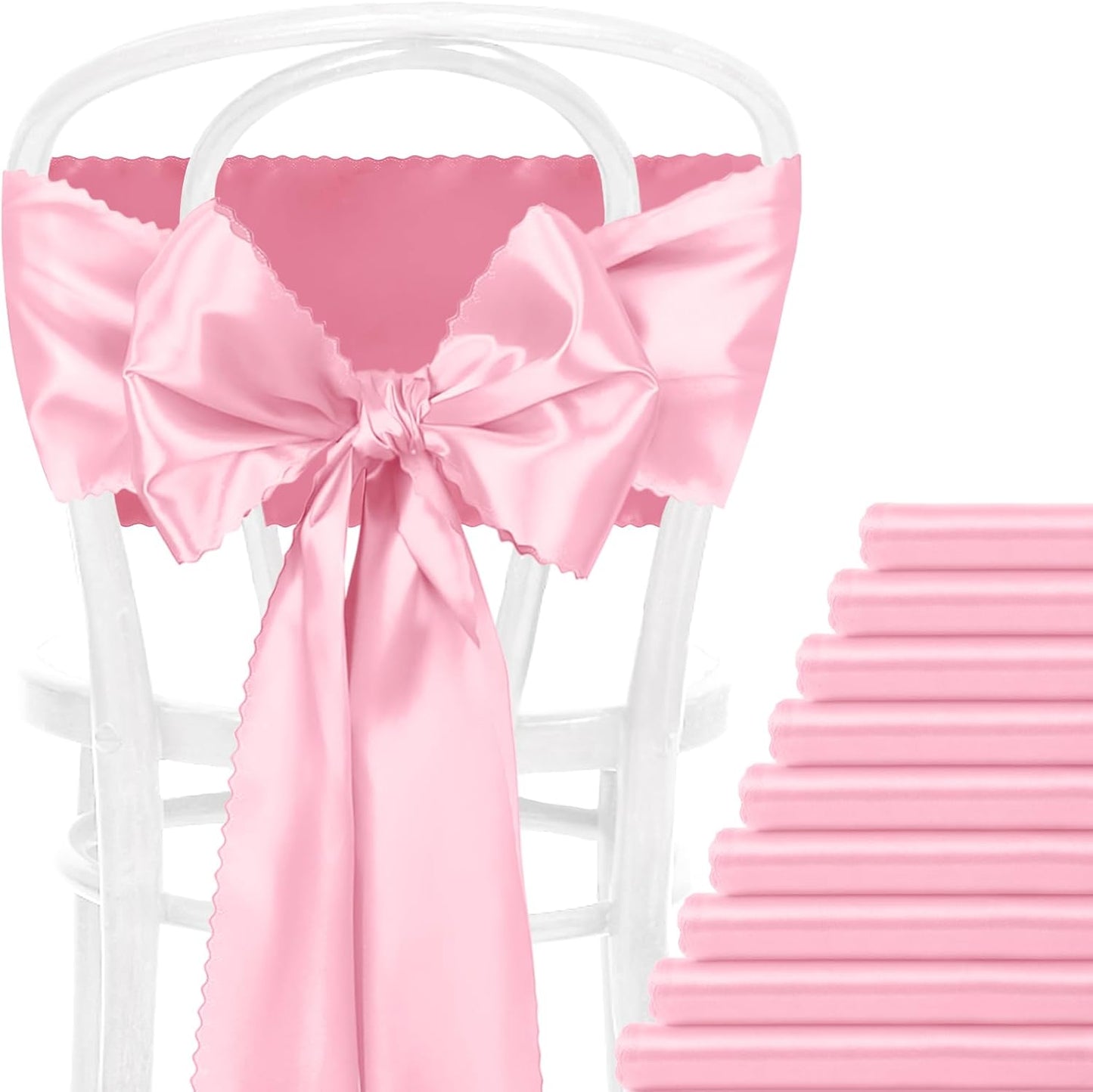 Skiennix Pink Satin Chair Sashes - 12 Pcs 7x108 Inch Silky Bow Ties for Weddings & Events