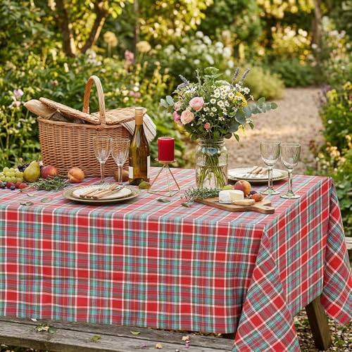 B-COOL Checkered Christmas Tablecloth 57x84 in Rectangle - Red/Green