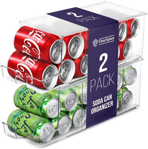 ClearSpace Soda Can Organizer - Stackable Refrigerator Dispenser Holds 12 Cans Each, BPA Free | 2 Pack