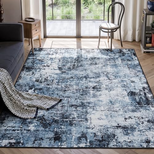 Ocean Blue 5x7 Washable Area Rug - Abstract Nautical Living Room Carpet - Rugflix