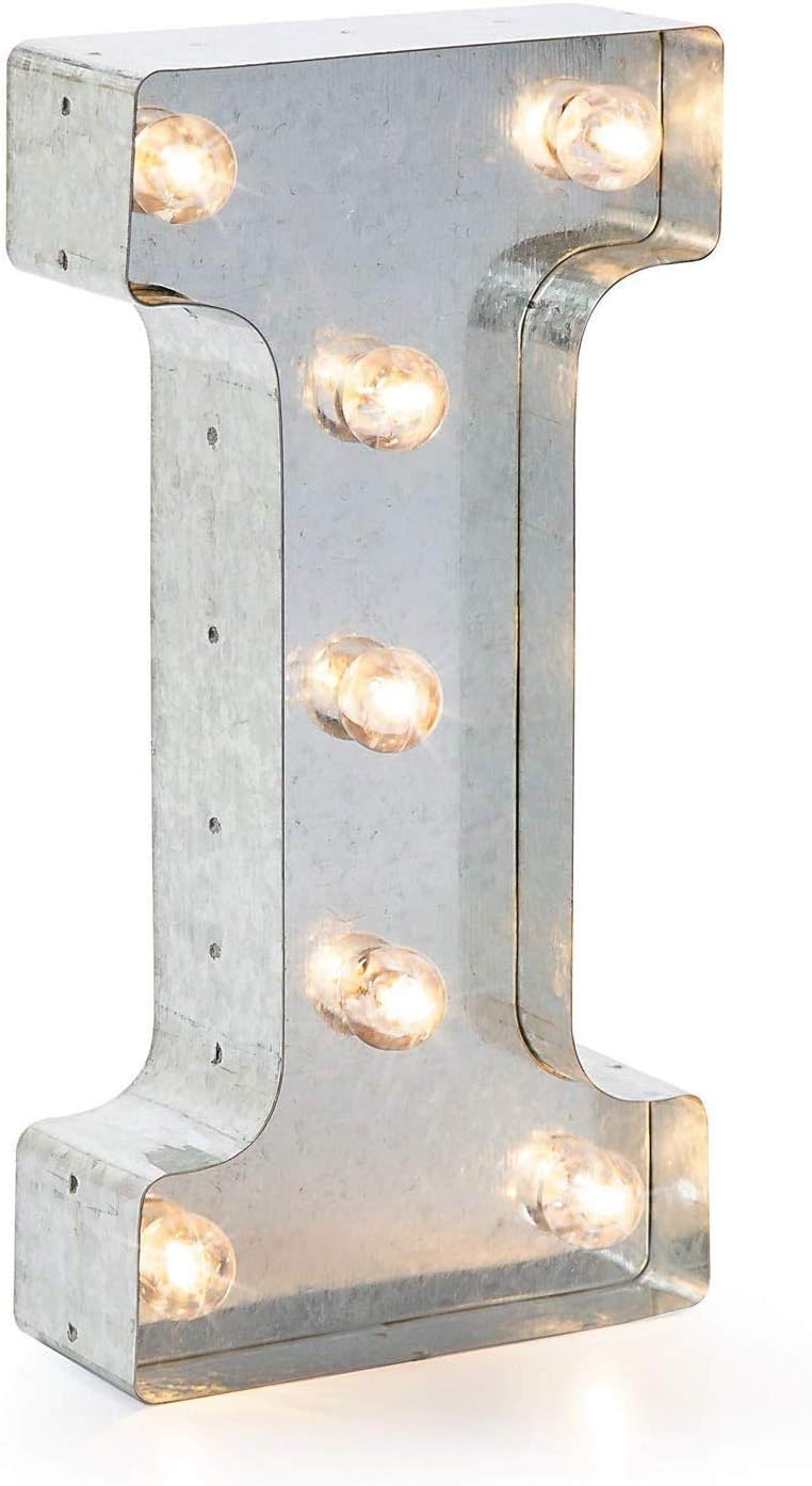 Silver Metal Marquee Letter J - 9.87” Tall Galvanized Decor for Events & Home