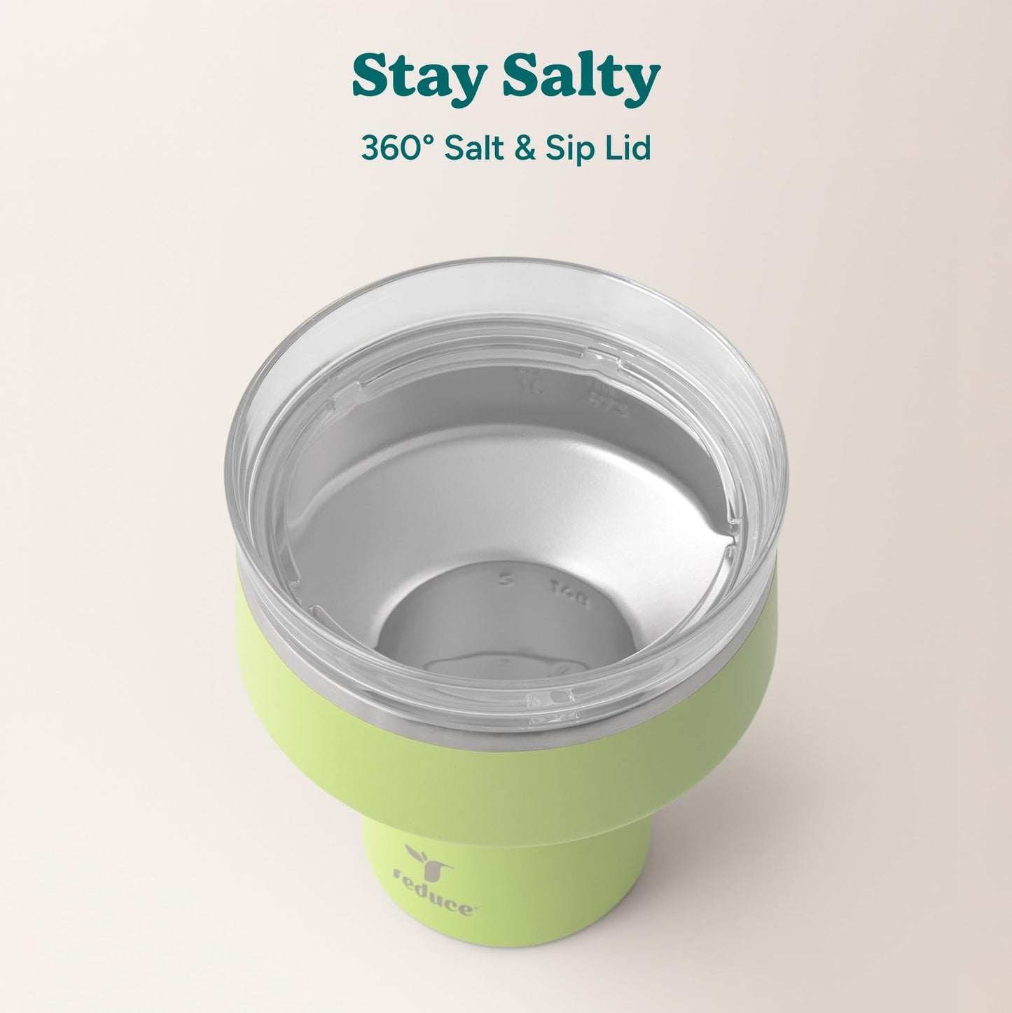 REDUCE Saltini 16 oz Cocktail Tumbler - Insulated Margarita Tumbler with Lid - Keeps Drinks Cold for 10 Hours - 360 Sippable Martini Glass Alternative - Shatterproof, Perfect for Parties - Mojito