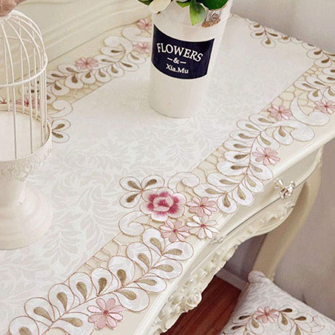 Classic Floral Embroidery Table Runner - 15" x 77" Dark Red Lace Dresser Scarf for Weddings & Home Decor