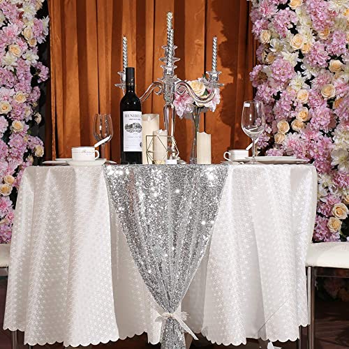Silver Sequin Table Runner 2 Pack 12x72 Inch for Party & Wedding Decor
