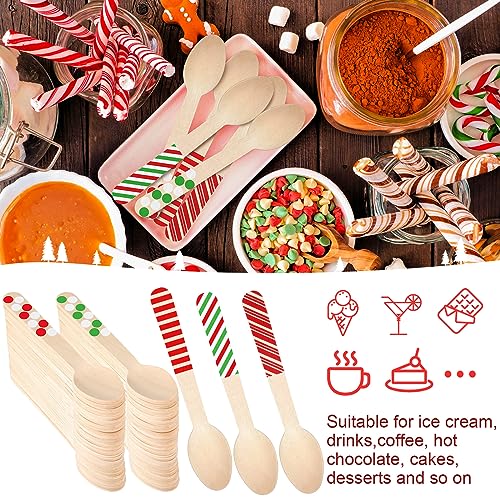 Hoolerry 300 Pcs Christmas Disposable Wooden Spoons Multi Styles for Hot Cocoa & Party