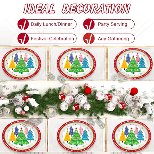 Lonfliness Colorful Christmas Tree Plates Set 50 Pcs Disposable 11 Inch Oval Holiday Dinnerware - Christmas Tree Variation