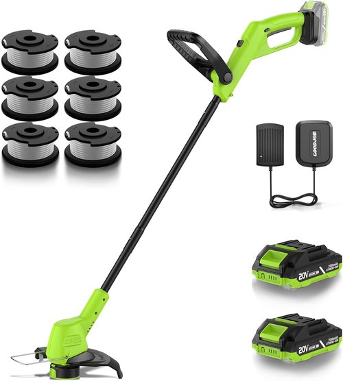 GOODJOB 20V Cordless Weed Wacker - Ultra-Lightweight 3-in-1 String Trimmer & Lawn Edger with 180° Pivoting Head | Includes (2) 2.0Ah Batteries