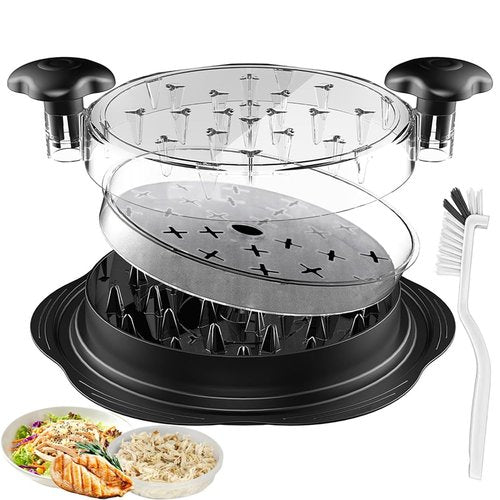 Chicken Shredder Large Chicken Breast Shredder Tool Twist with Brush, Visible Meat Shredder Machine, Strong Anti-Slip Strip, Ergonomic Handle, Removable middle tray, Suitable for Pork Beef Chicken