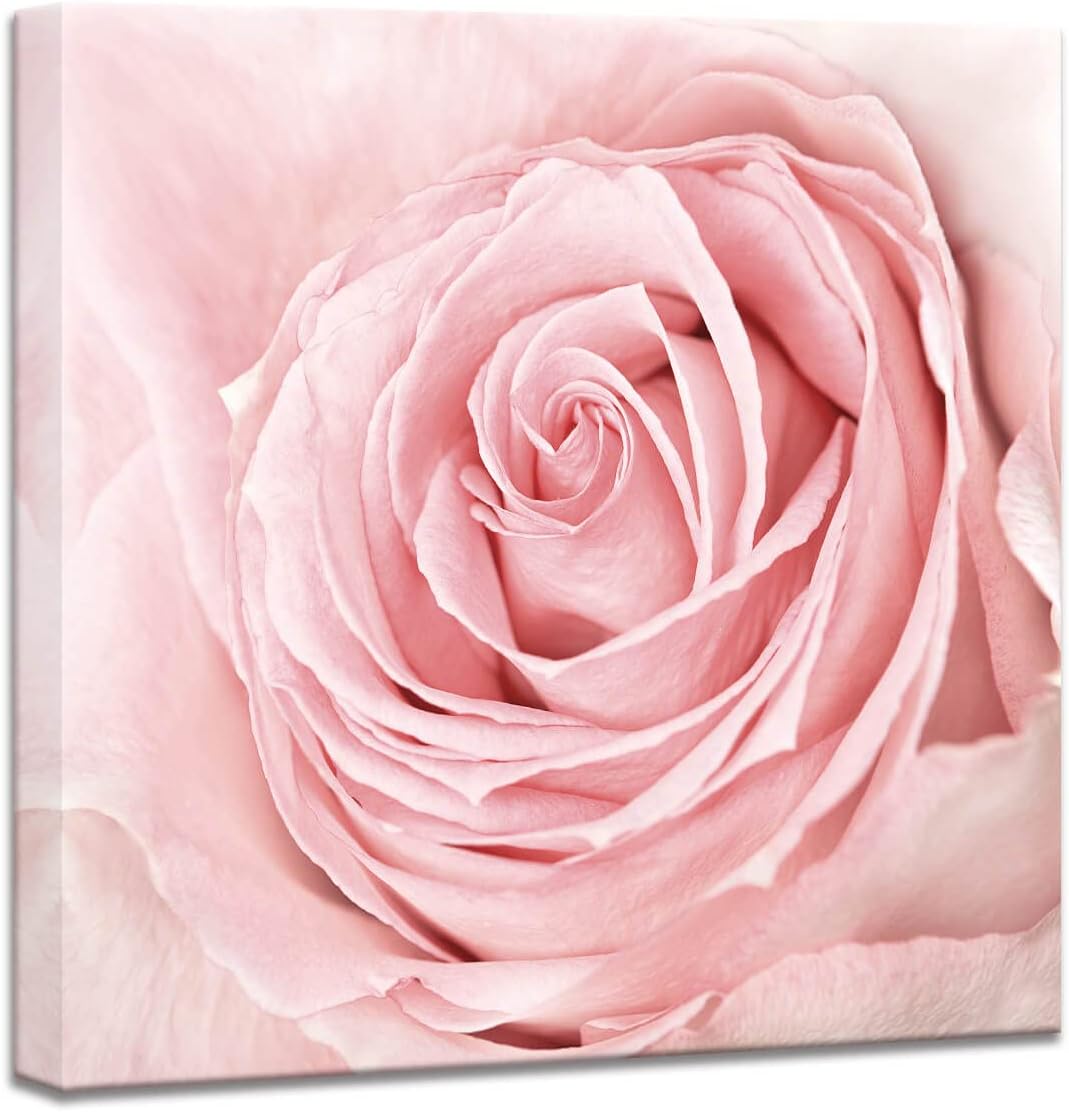 Blush Pink Rose Canvas Wall Art - 20x20 inches, Perfect for Bedroom or Bathroom, Aesthetic Pink Floral Wall Picture