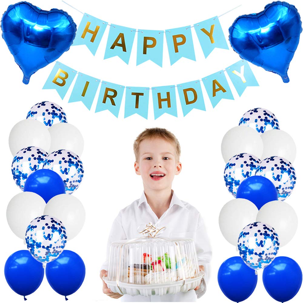 Huture 11th Birthday Party Supplies - Blue & White Foil Balloons, Happy Birthday Banner Kit, Latex Confetti, Star Balloons - Great Gift for Girls & Boys