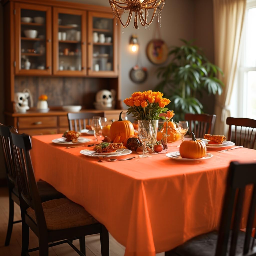sancua Rectangle Tablecloth - 90 x 156 Inch - Water Resistant Spill Proof Washable Polyester Table Cloth, Decorative Fabric Table Cover for Dining Tables, Buffet Parties and Camping, Orange