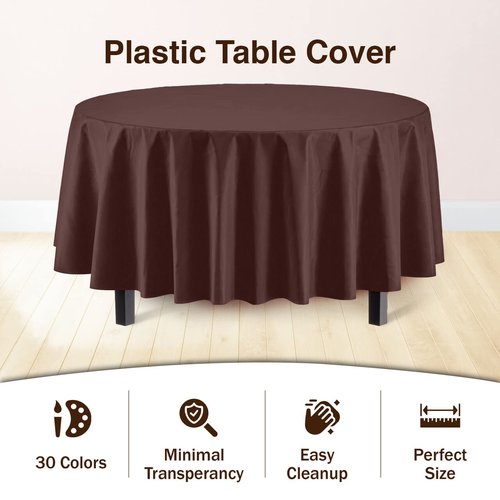 Exquisite 12-Pack Premium Plastic 84-Inch Round Tablecloth - Brown