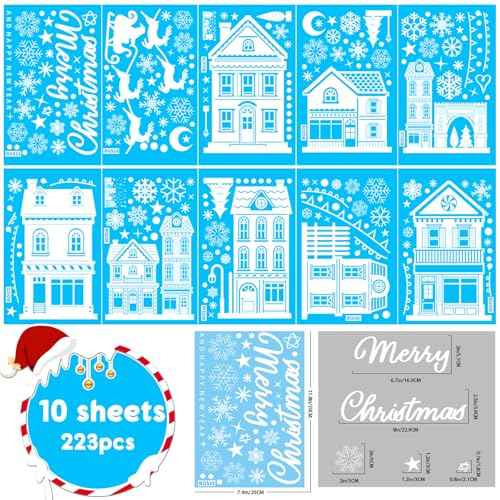 Large Christmas Window Clings, 10 Sheets Christmas Winter House Snowflakes Stickers for Glass Windows, Doors, Christmas Decals Decor for Home, Cafe, Mall Display