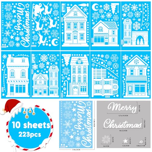 Large Christmas Window Clings 10 Sheets - Reusable PVC Snowflake Décals for Glass Windows, Mirrors, Doors