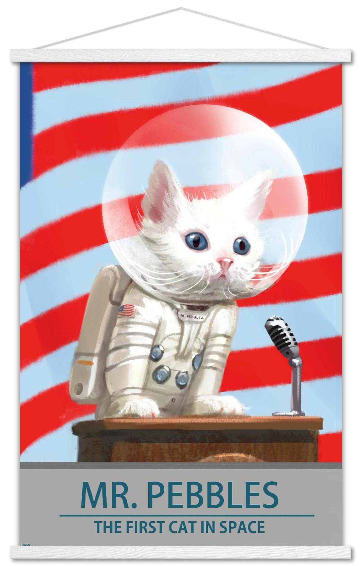 Trends International Fallout 4 - Mr. Pebbles - The First Cat in Space Wall Poster, 22.37" x 34.00", Premium Print and White Hanger Bundle