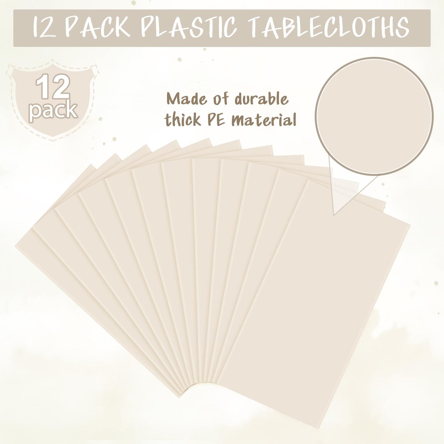 YIDAKO 12Pcs Beige Tablecloths for Rectangle Tables,Disposable Plastic Ivory Table Cloth,Waterproof Cream Table Cover for Birthdays Weddings Anniversary Party Decorations,54 x 108 Inch