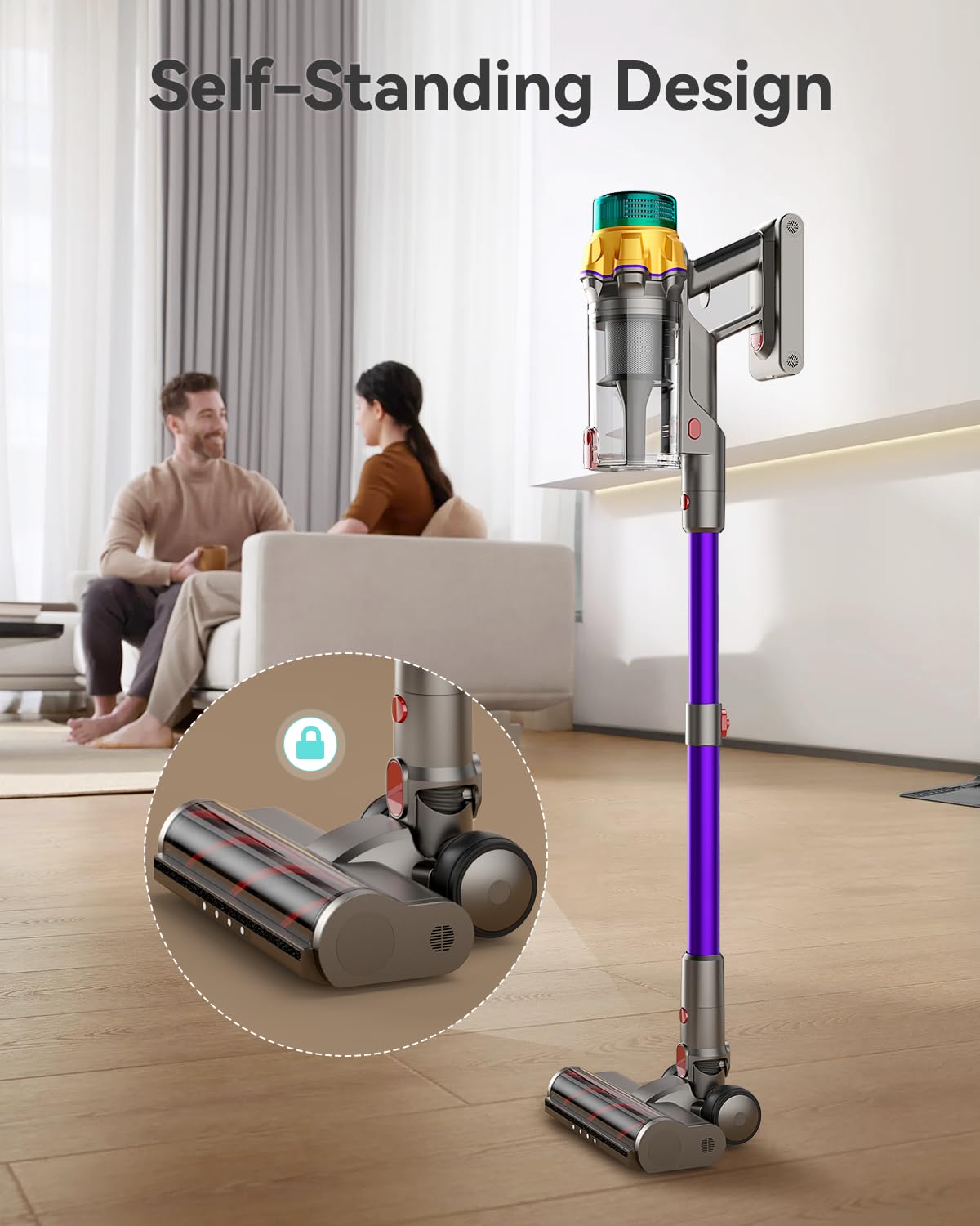Cordless Vacuum Cleaner, 55KPA 65Mins XL Dust Cup Vacuum Cleaners for Home, Stick Vacuum with Anti-Tangle Brush,LED Display,Self-Standing, Vacuum Cordless for Hardwood Floor, Carpet, Pet Hair,Purple
