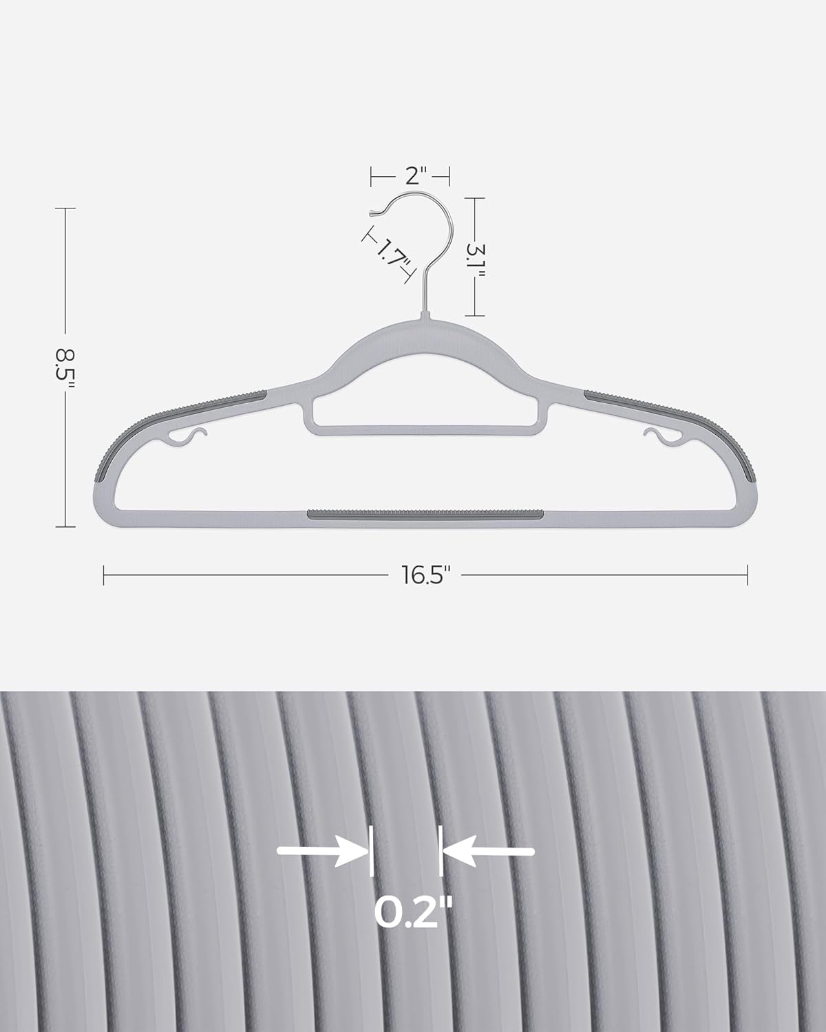 SONGMICS Space-Saving Plastic Coat Hangers - Non-Slip Design, 360° Swivel Hook, Light & Dark Gray | Pack of 50