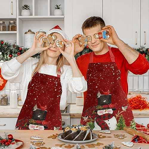 BOHARERS Christmas Apron for Women Adjustable Bib Kitchen Aprons, Snowman Holiday Apron for Party,Christmas Decorations