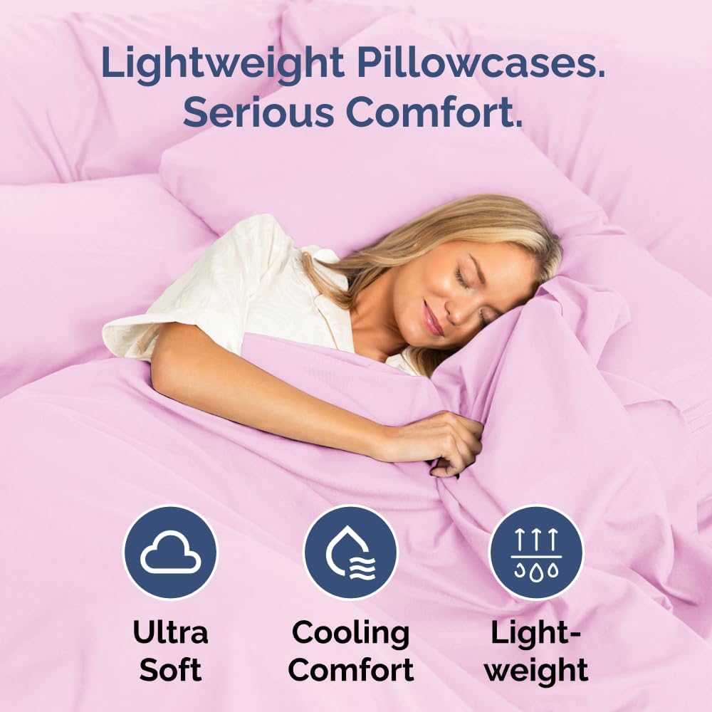 King Standard Pillow Cases - Soft Hotel Quality Pillowcase Covers | Comfy & Machine Washable - Light Pink, Set of 4