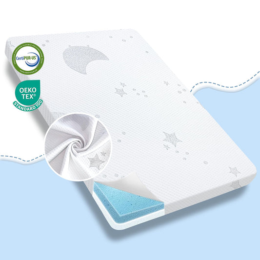 QHUCBAEG Pack and Play Mattress, 38X24in Pack N Play Mattresses Pad with Breathable Jacquard Cover, Portable Dual Sided Soft & Firm Memory Foam Baby Toddler Mattress for Pack n Play