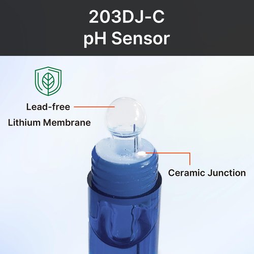 Apera Instruments 203DJ-C in-line Double Ceramic Junction Long-Life pH Electrode pH Sensor pH Probe for General Water Solutions' Continuous Monitoring or Lab Measurement with BNC Connector