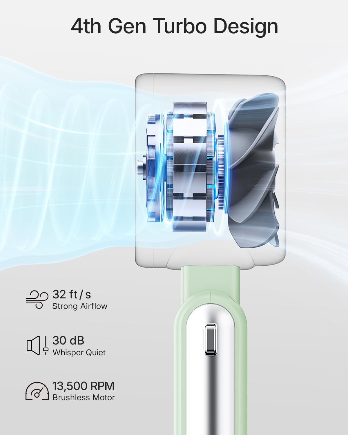 Skiennix Portable Handheld Turbo Fan - 5-Speed Rechargeable Mini Fan for Travel & Beach (Green)