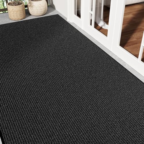 EZ2LIVE Black Striped 4x8 Heavy Duty Indoor Outdoor Entrance Mat