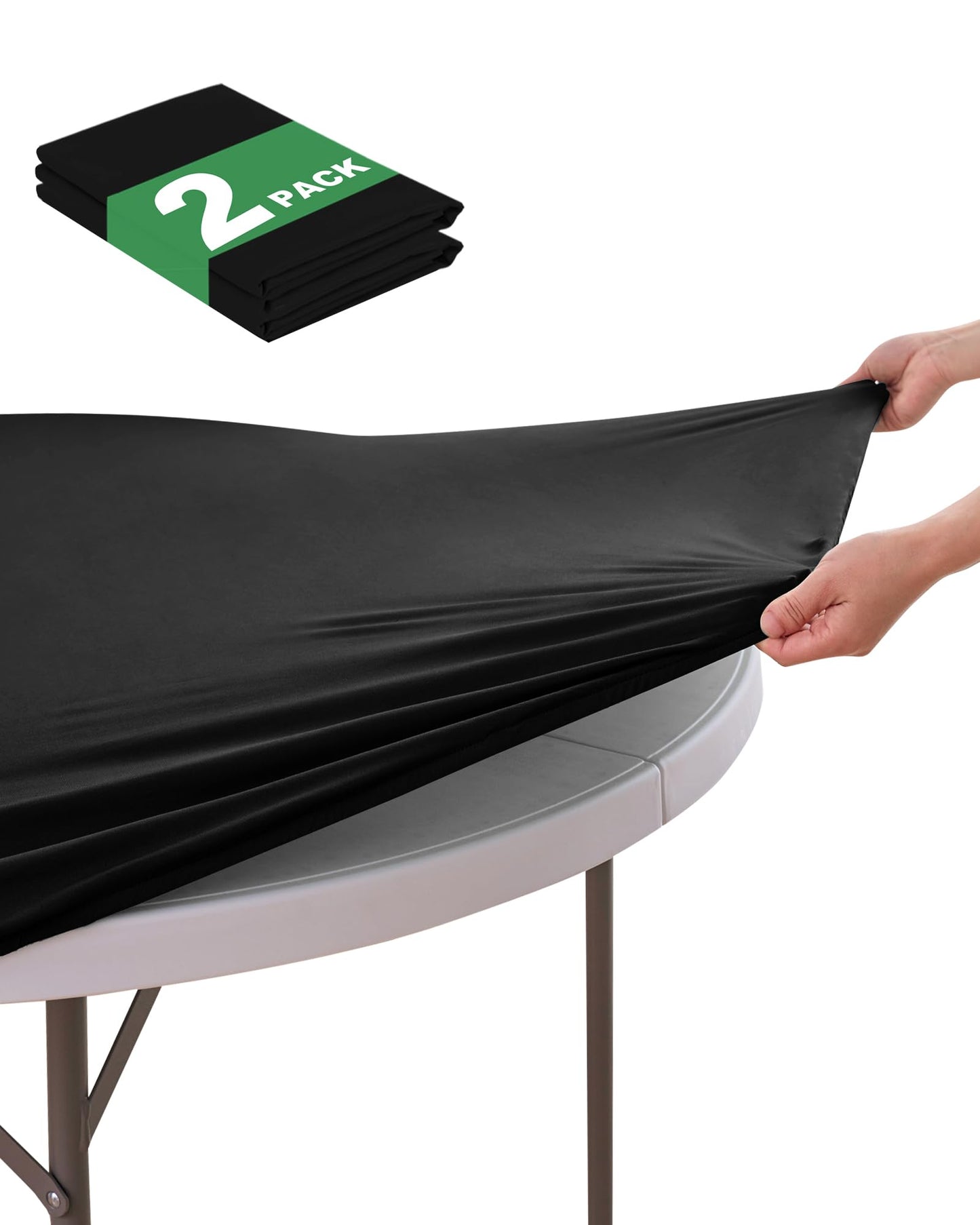 KeyWave Round Fitted Table Covers - 40-44 Inch Spandex Water-Resistant Tablecloth with Elastic, 2 Pack Circle Table Cloths for Kitchen Dining Room, Black