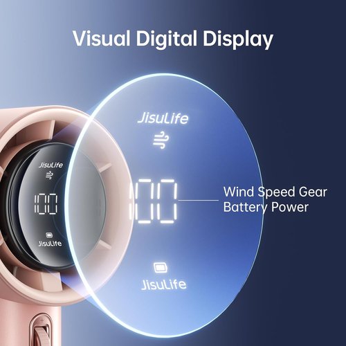 JISULIFE Portable Handheld Fan - Adjustable Speed Mini Fan with 3600mAh Battery | Digital Display, Pink