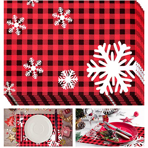 Patelai Red Buffalo Plaid Christmas Paper Placemats - 24 Disposable Holiday Table Mats