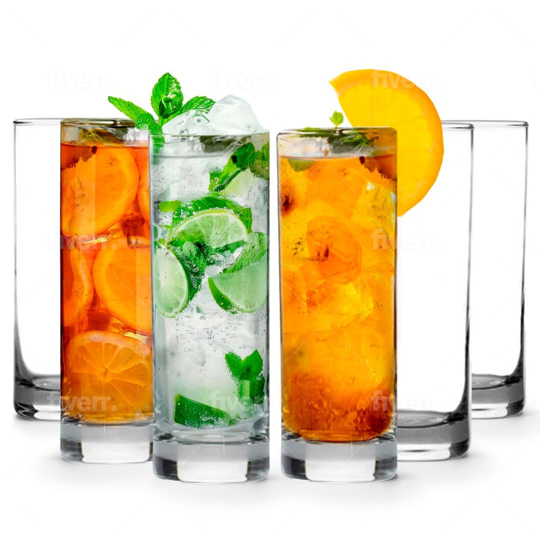 LEMONSODA Highball Glass Set | 12oz Set of 6 | Lead-Free Glass with Heavy Base | Dishwasher Safe Cocktail Glasses for Mojito Whiskey Iced Tea | Gift Box Included | Modern Durable Bar Glassware