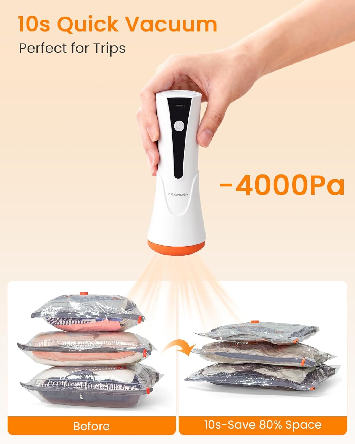 Skiennix Vacuum Seal Bags - 15 Pack Compression Space Saver Bags with Rechargeable Cordless Pump for Travel and Storage