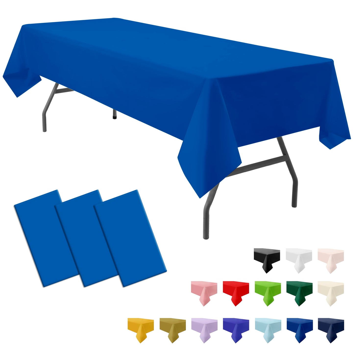 PartiPallete 3-Pack Premium Plastic Dark Royal Blue Tablecloth Disposable 54" x 108" Rectangle Table Cover PEVA Party Sapphire Ocean Blue Table Cloths for Parties Birthday Wedding Picnic Banquet