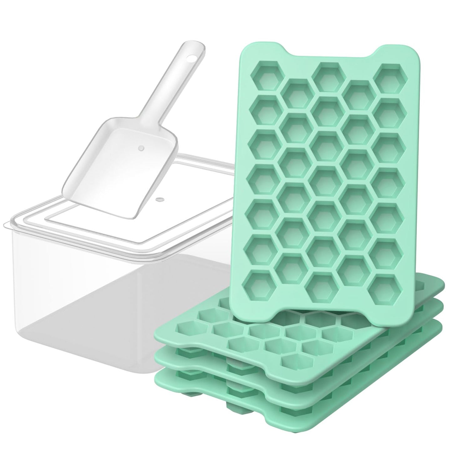 Mini Ice Cube Tray for Freezer: Small Plastic Ice Cubes Trays for Freezer with Box - Easy Release Stackable Mini Ice Cube Maker - Nugget Ice Trays for Freezer with Ice Container