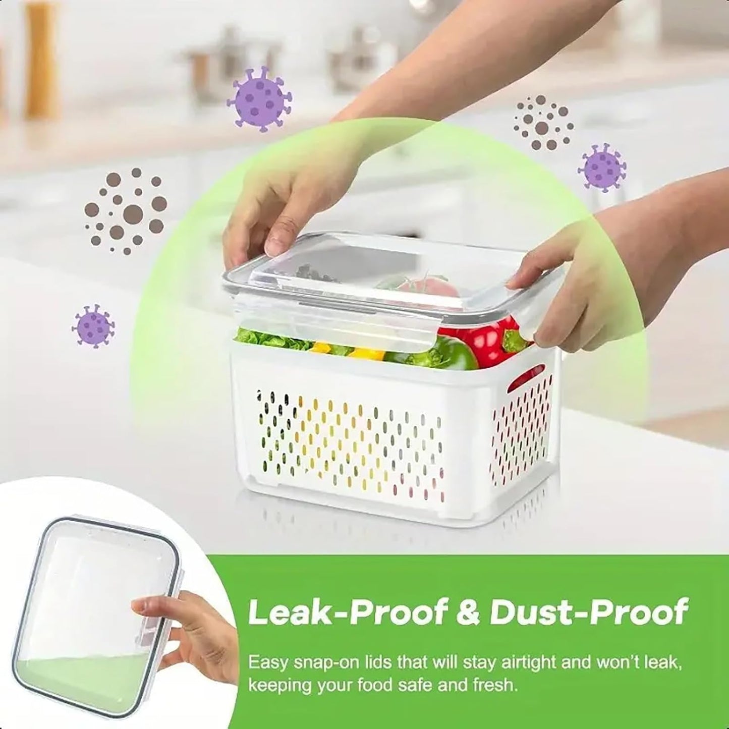 Skiennix 3-Piece Fruit Containers - Airtight Storage with Removable Colanders & Lids | Dishwasher & Microwave Safe