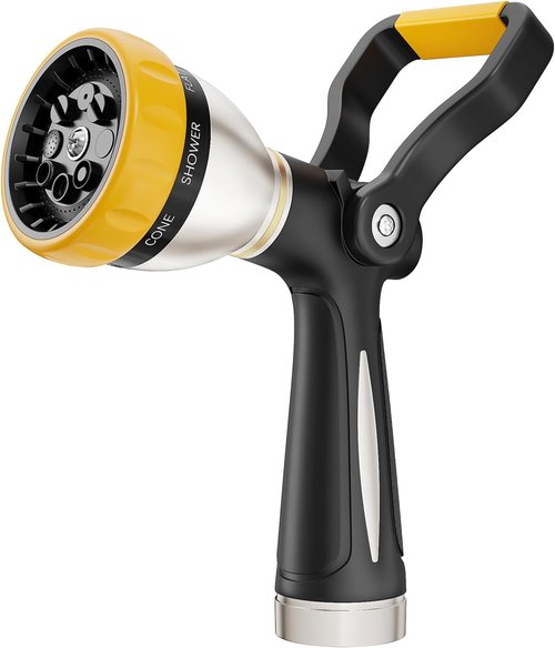 FANHAO Heavy Duty Fireman's Hose Nozzle - 8 Spray Patterns, High Pressure Metal Water Sprayer for Gardens & Cars