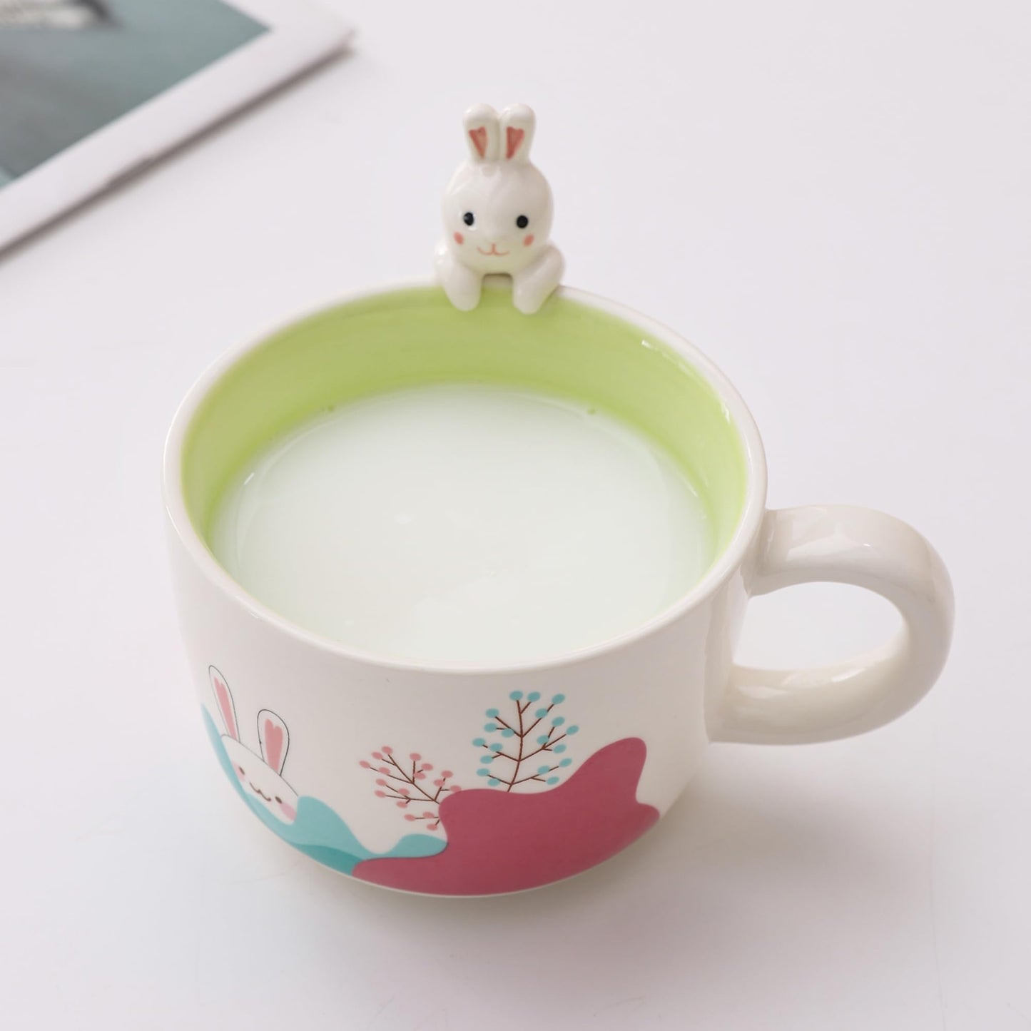 lpylxingyan 10oz Cute 3D Animal Coffee Mugs: Funny Handmade Ceramics Cups with Rabbit, Cow, Sloth, Fox, Lion for Kids Gift. (rabbit for easter day)