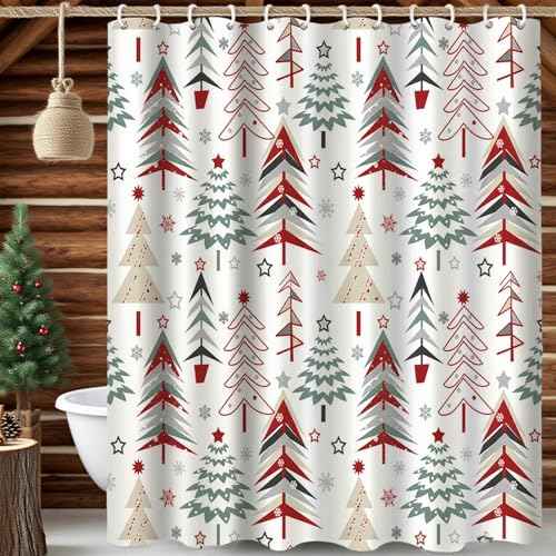 Christmas Shower Curtain 72x72 Inches Decorations Winter Xmas Bath Curtains Decor for Home Bathroom with 12 Hooks