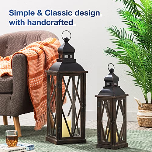 Diamond Black Farmhouse Lanterns Set of 2 Indoor Outdoor Candle Holders Large & Small