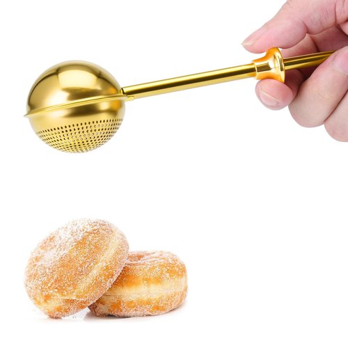 HULISEN Flour Duster for Baking, One-Handed Operation, 304 Stainless Steel Powdered Sugar Shaker Duster, Pick Up and Dust Flour Sifter, Gift Package, Gold