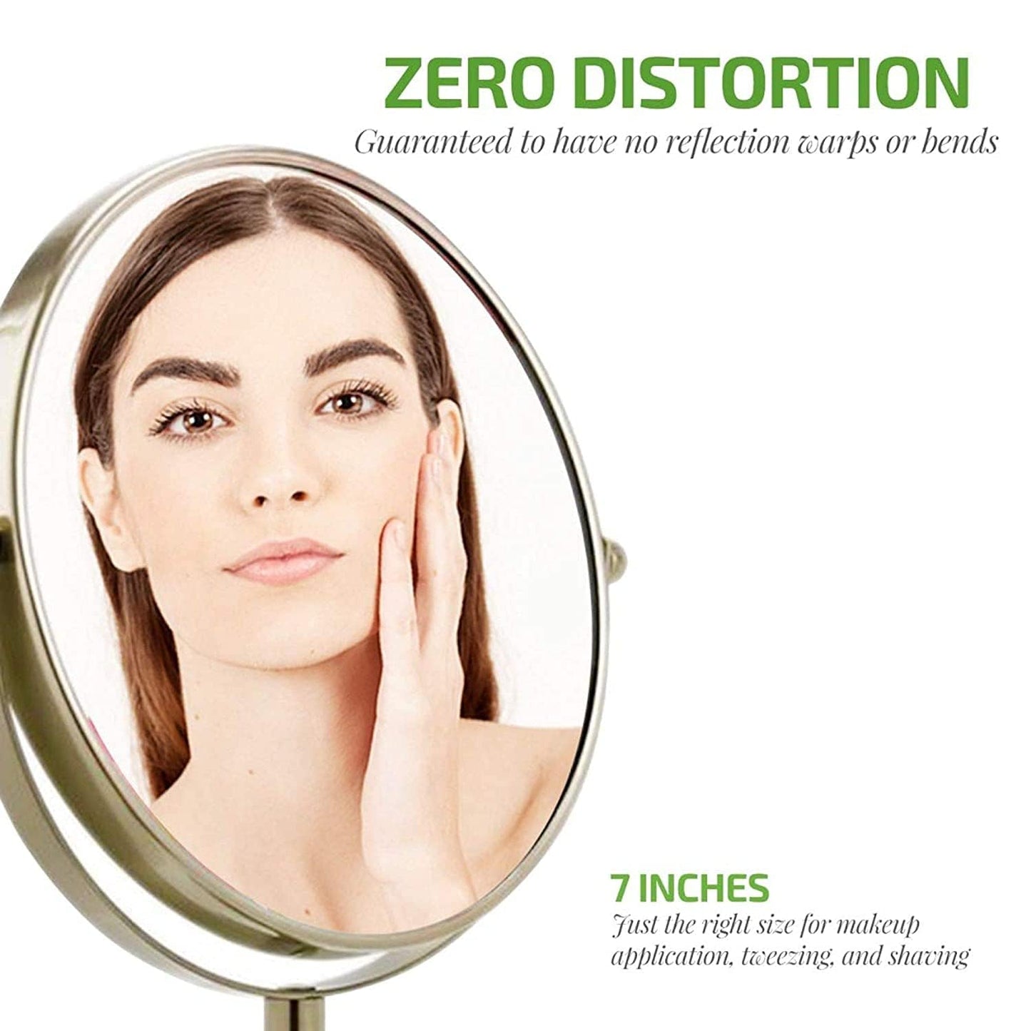 OVENTE 7'' Tabletop Makeup Mirror with 1X/7X Magnification, 360° Swivel Design and Double-Sided Free-Standing Vanity Mirror Perfect for Dresser, Bedroom and Office Desk, Nickel Brushed MNLCT70BR1X7X