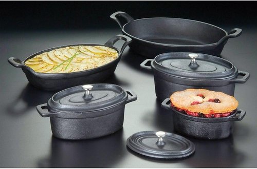 American Metalcraft Cast Iron Oval Casserole Pan - Durable Black Design, 12" L x 6.75" W