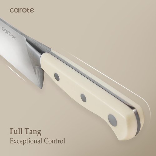 CAROTE 14-Piece Knife Set - Forged High Carbon Stainless Steel Blades | Dishwasher Safe Cutlery, Cream
