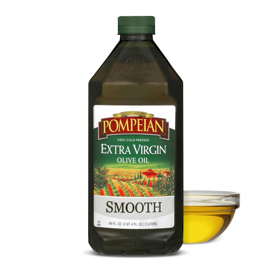 Pompeian Smooth Extra Virgin Olive Oil - First Cold Pressed - 68 fl oz | Ideal for Cooking & Baking
