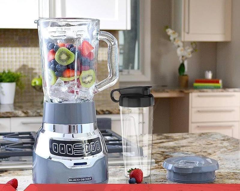 Black+Decker Quiet Blender Medium - 6-Cup Cyclone Glass Jar, 900W, 3 Speeds & Personal Jar