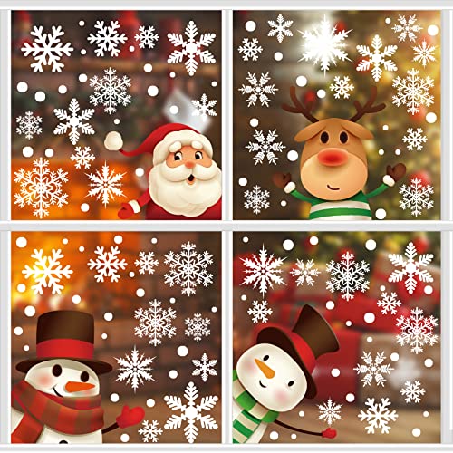 Garma 526pcs 10Sheets Christmas Snowflakes Window Decorations Clings Decal Stickers Ornaments Santa Claus Reindeer Snowman Decals for Xmas Frozen Theme Party Supplies