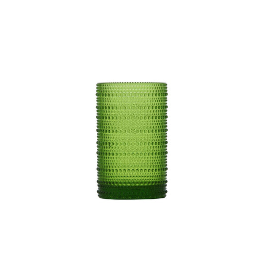 Fortessa Jupiter Beaded Hobnail Glass, 13 Ounce Iced Beverage (Set of 6), Fern Green