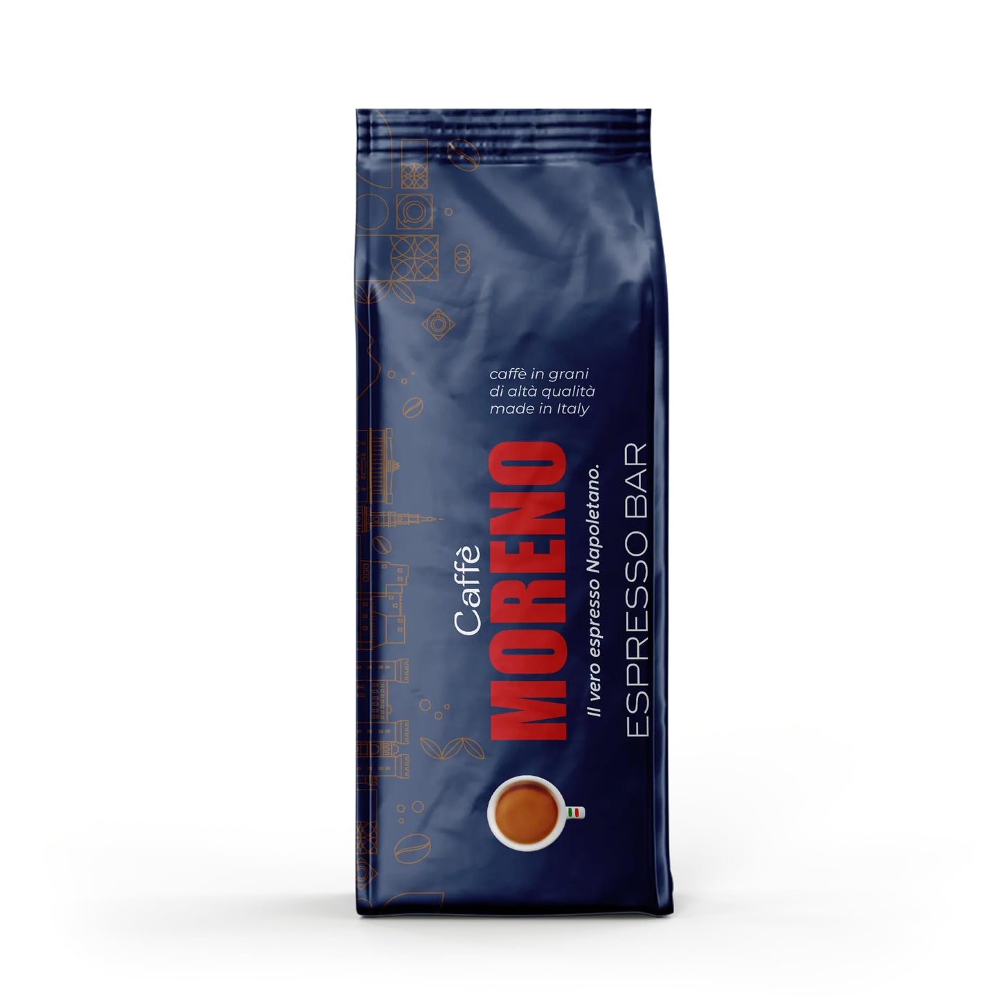 Espresso Bar roast, CAFFE MORENO USA, Premium Blend Whole Beans, Made in Italy, 🇮🇹 2.2 Pounds - 1 Kg. il Vero Espresso Napoletano.