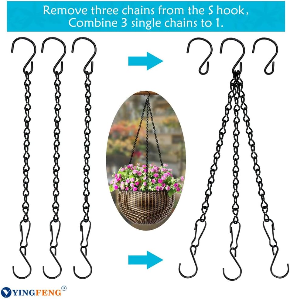 YINGFENG 10 Pack Black Hanging Chains - 9.5 Inch Garden Plant Hangers for Feeders, Lanterns & More